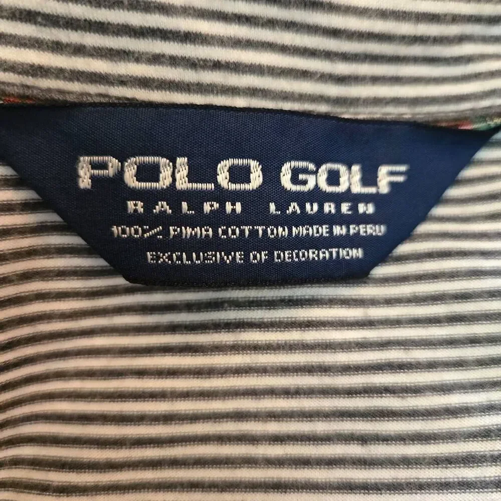 Ralph Lauren Polo Golr Grey White Stripe Polo Shirt XL